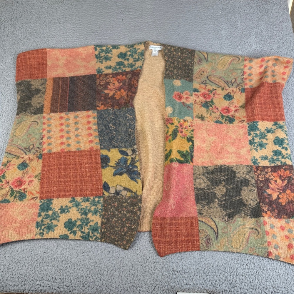 Coldwater Creek Wrap OS Paisley Floral Polka Dot Patchwork Open Front Cardigan